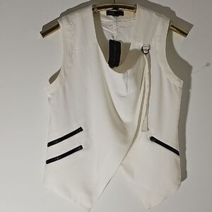 Material Girl White Sleeveless Vest with Black Accents. Size Small. NWT